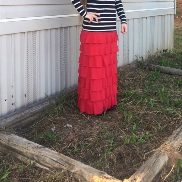 Dresses & Skirts - Red ruffle maxi skirt